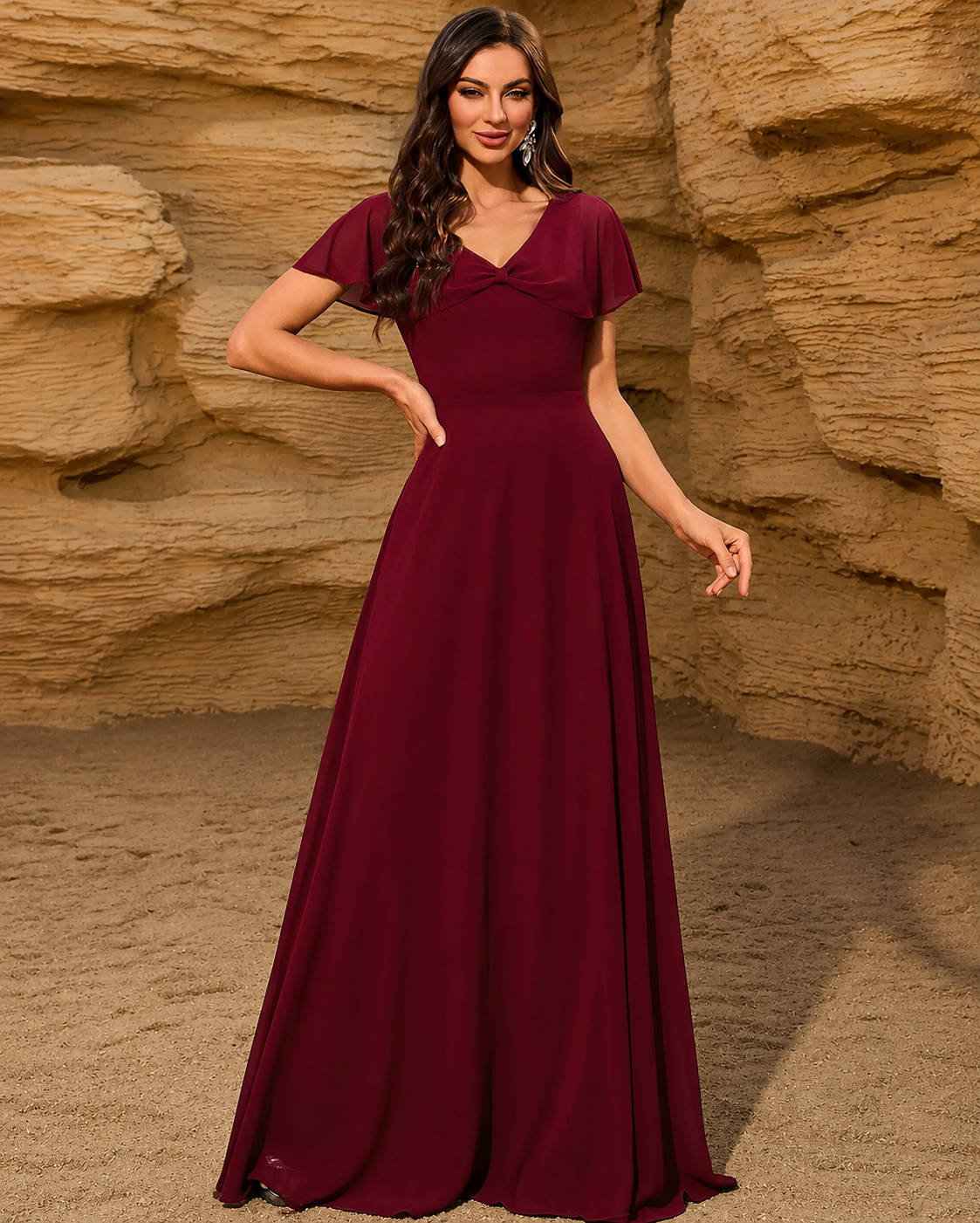 Isabella Еlegant Flared Burgundy Maxi Dress
