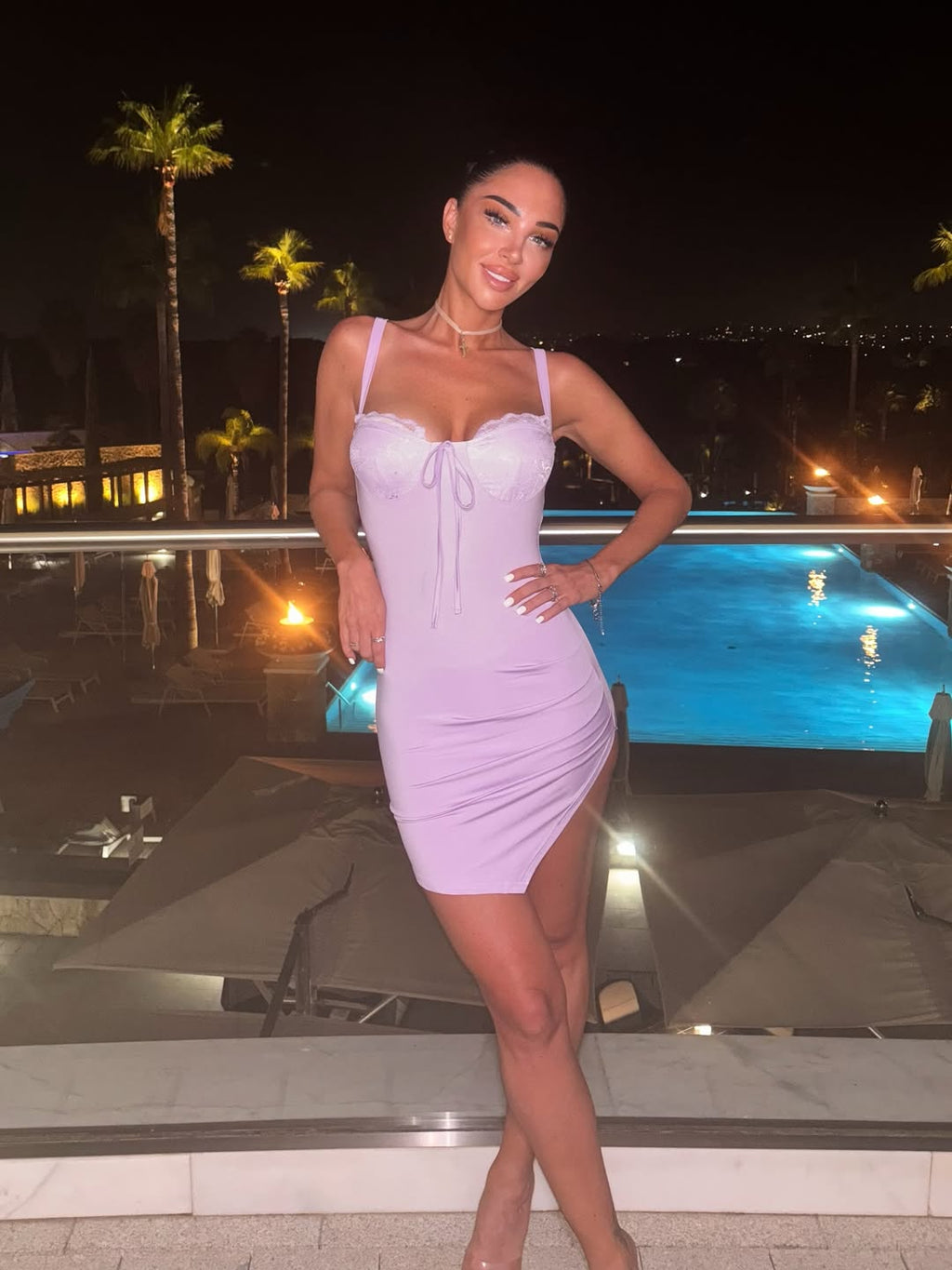 Lunette Pink Lace Trim Mini Dress