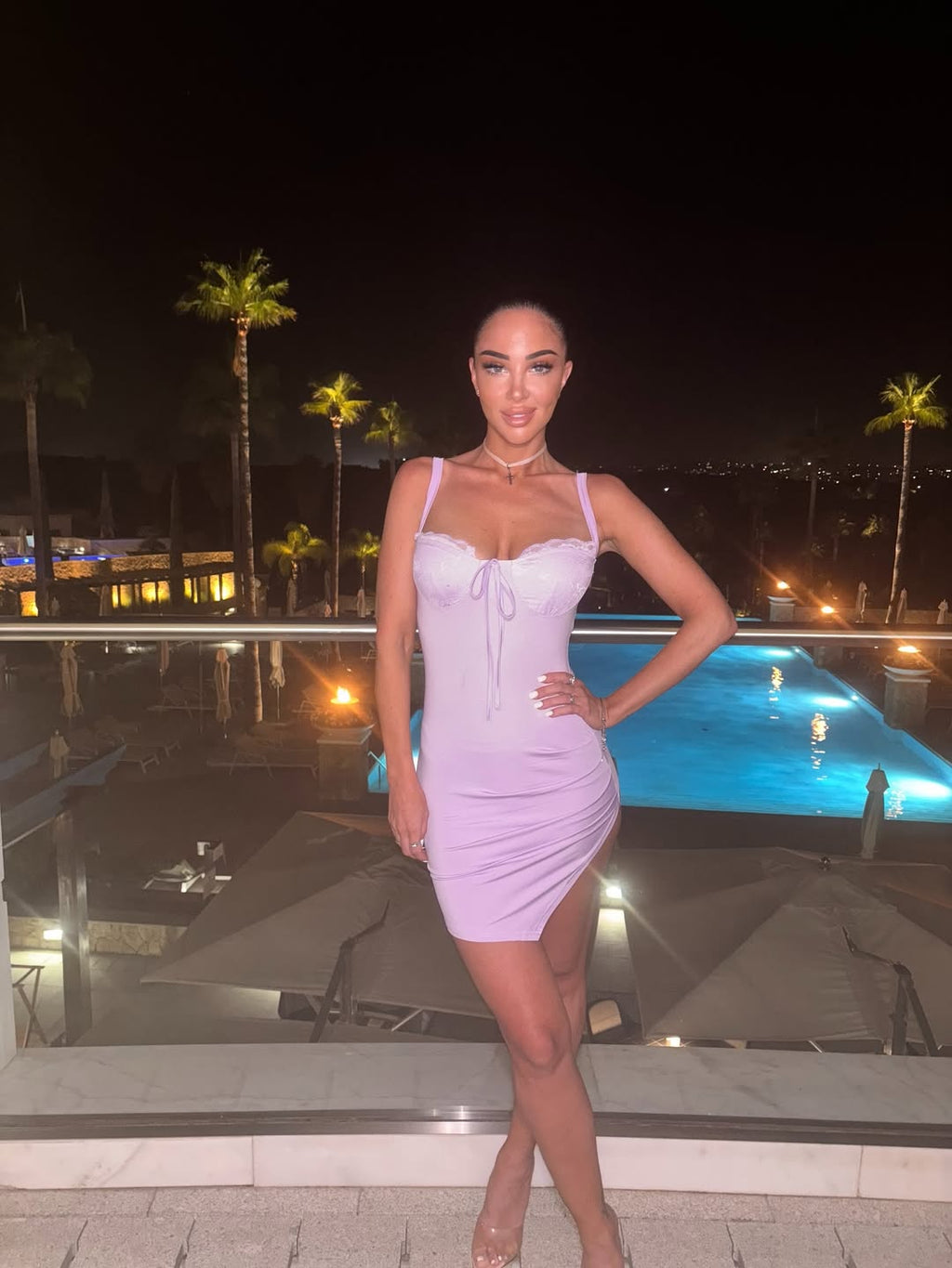 Lunette Pink Lace Trim Mini Dress