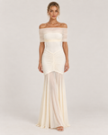 Lily Monroe Beige Elegant Folds Maxi Dress