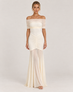 Lily Monroe Beige Elegant Folds Maxi Dress