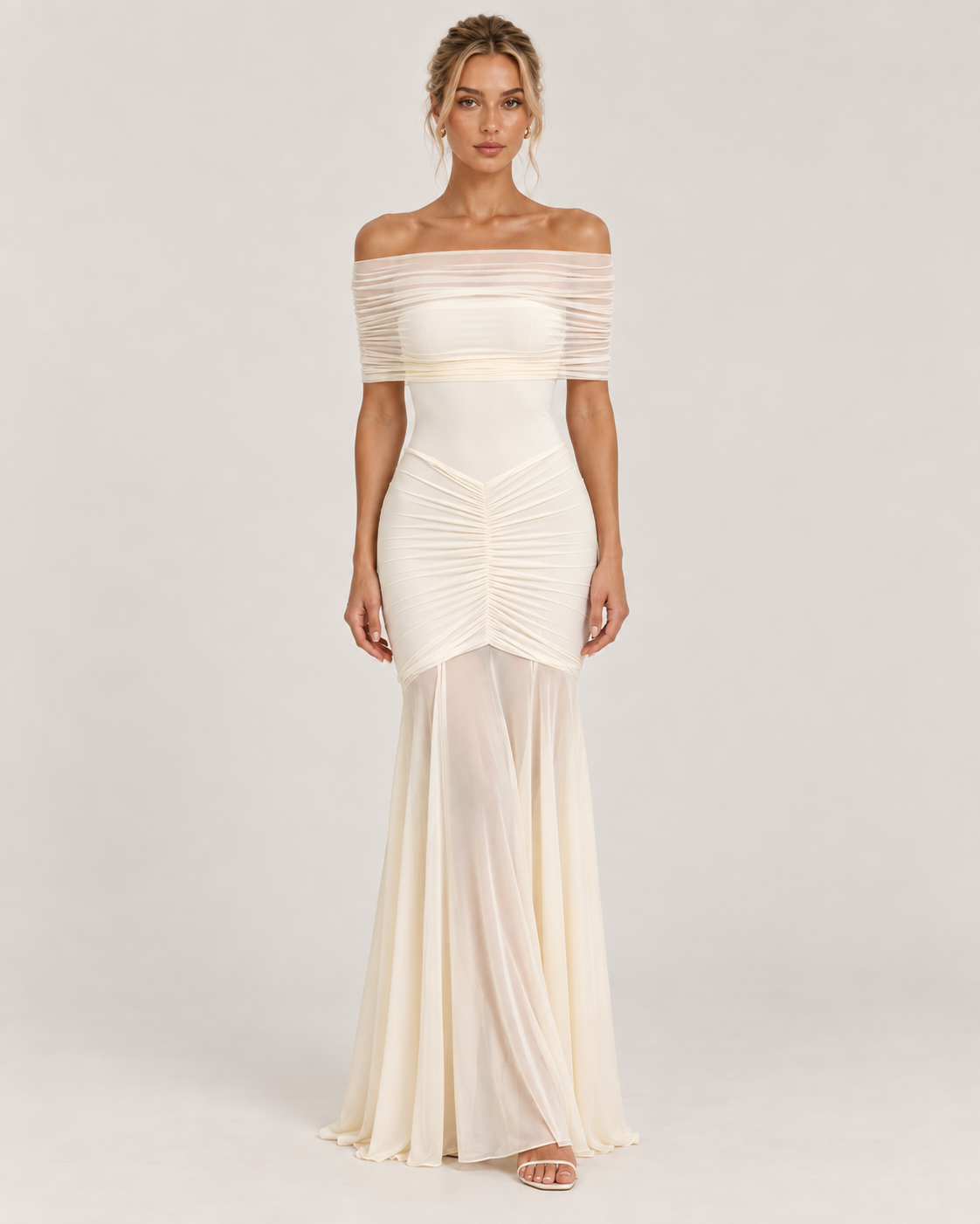 Lily Monroe Beige Elegant Folds Maxi Dress