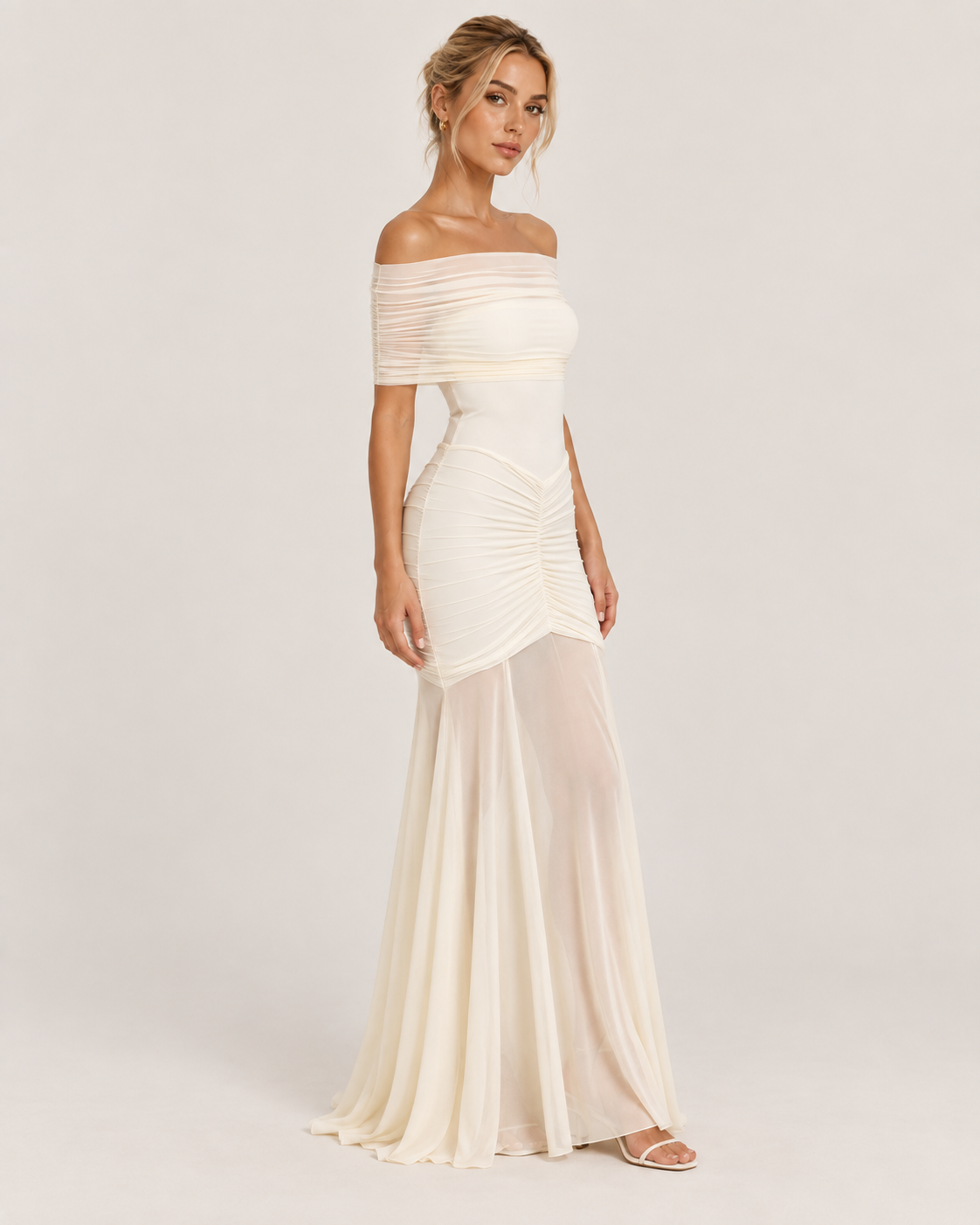 Lily Monroe Beige Elegant Folds Maxi Dress