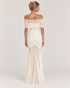 Lily Monroe Beige Elegant Folds Maxi Dress