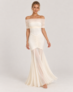 Lily Monroe Beige Elegant Folds Maxi Dress