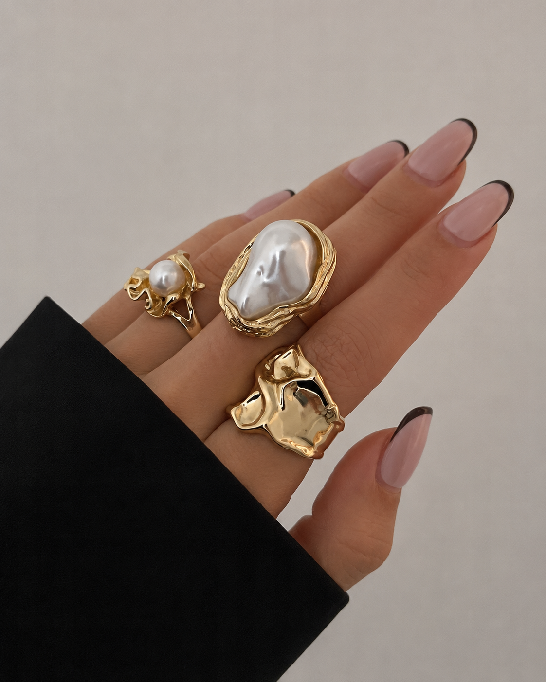 Liquid Gold Treasure Baroque Pearl Ring Set