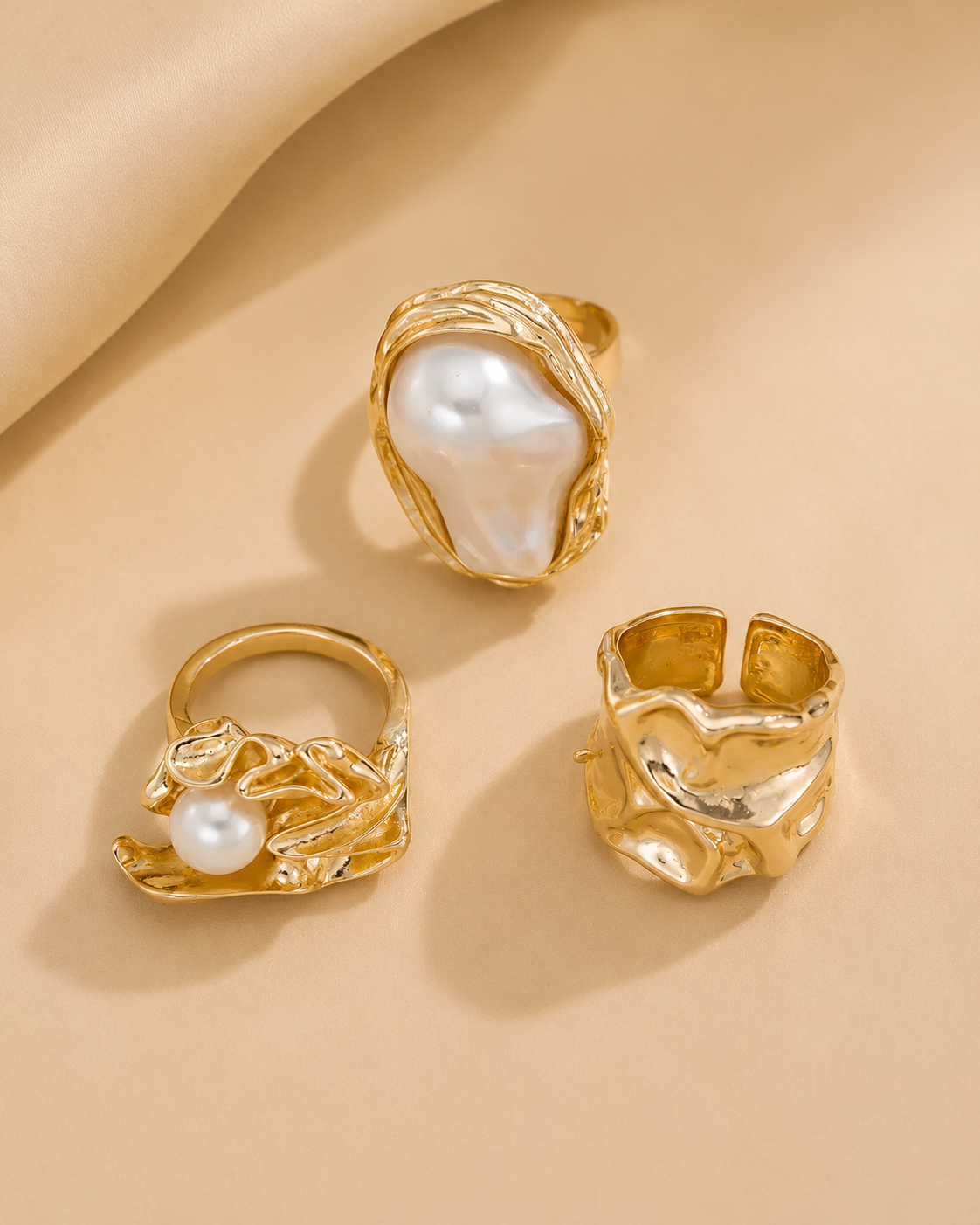 Liquid Gold Treasure Baroque Pearl Ring Set