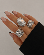 Liquid Silver Treasure Baroque Pearl Ring Set
