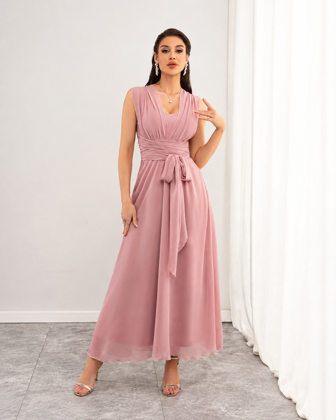 Lucy Flirt Bow Pink Maxi Dress