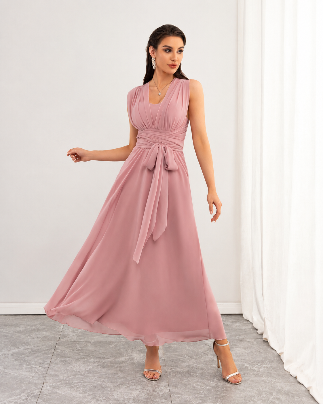 Lucy Flirt Bow Pink Maxi Dress