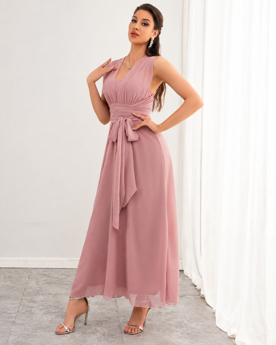 Lucy Flirt Bow Pink Maxi Dress