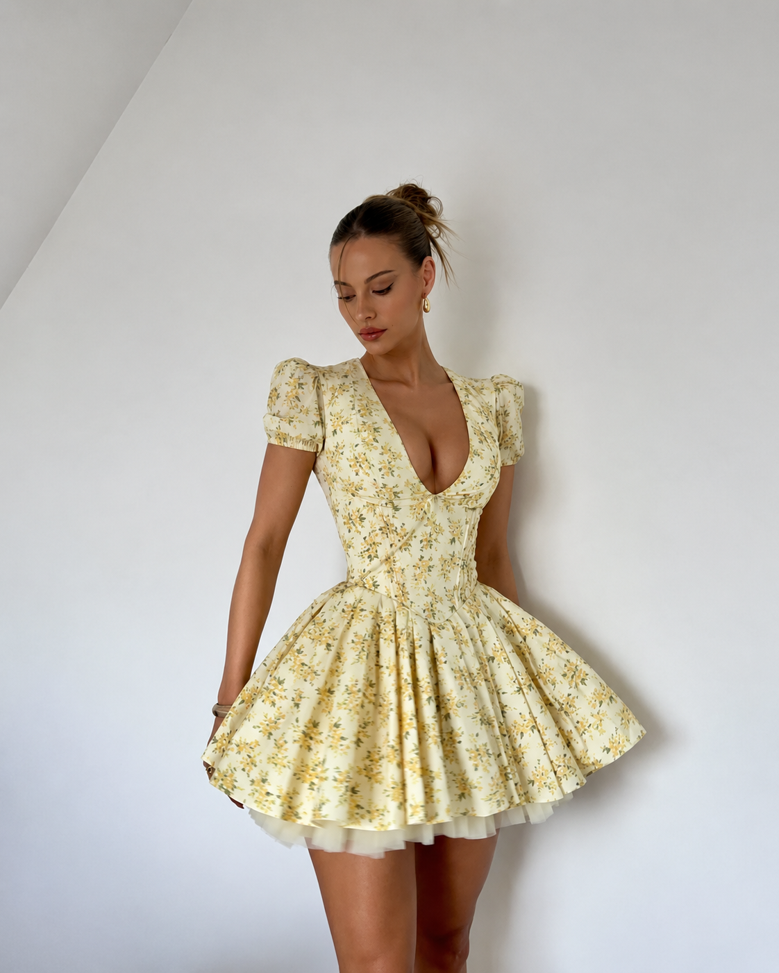 Lunika Yellow Garden Corset Mini Dress