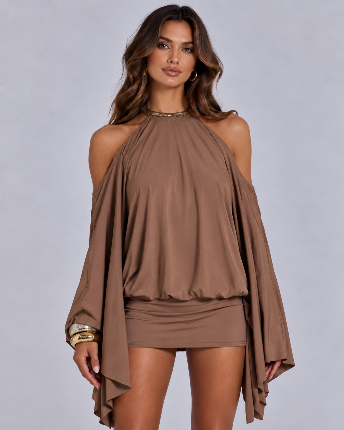Mariposa Brown Chain Back Mini Dress