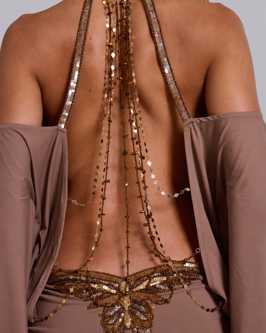 Mariposa Brown Chain Back Mini Dress