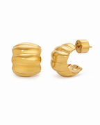 Modern Gold Ripple Hoop Earrings