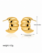 Modern Gold Ripple Hoop Earrings