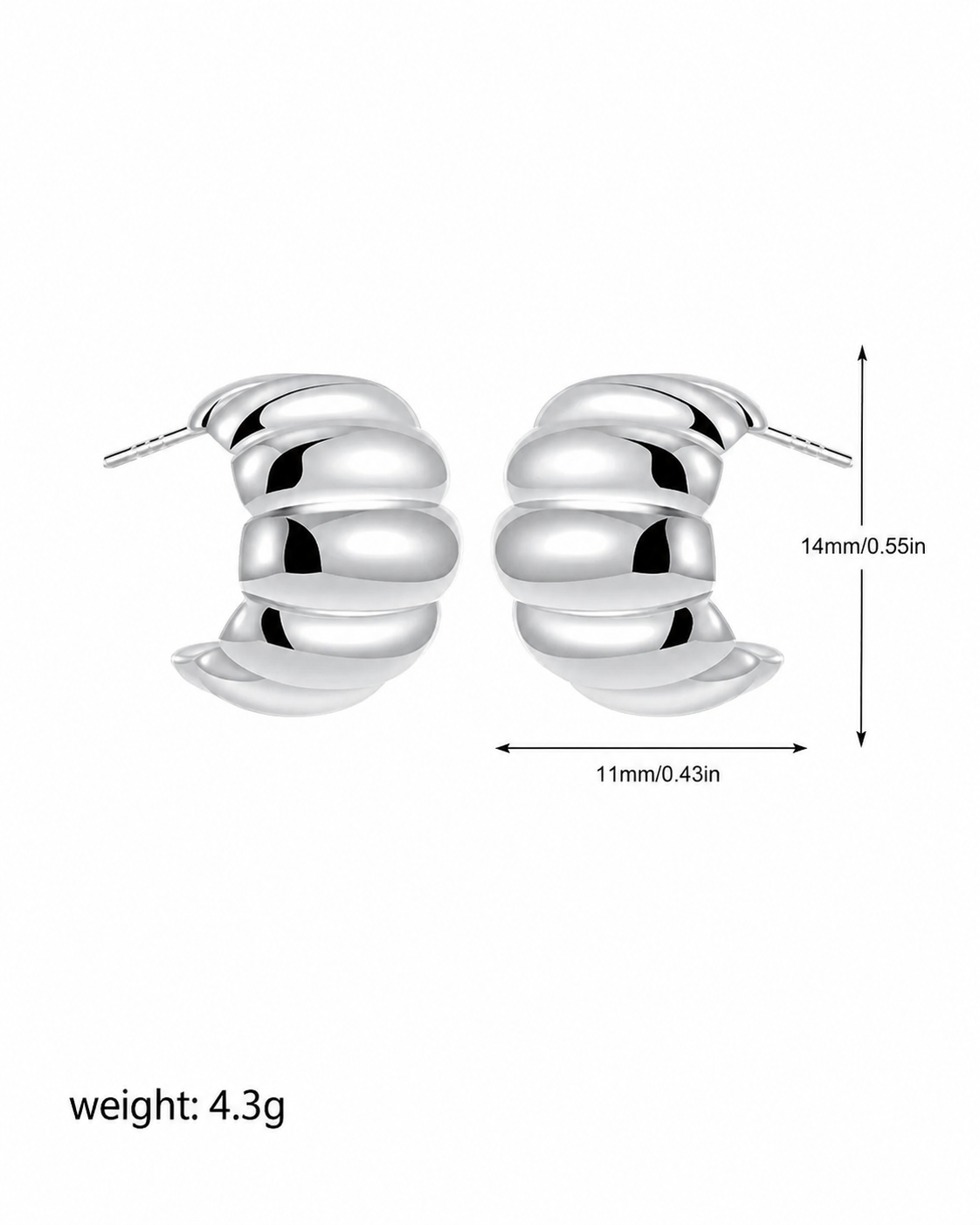 Modern Silver Ripple Hoop Earrings