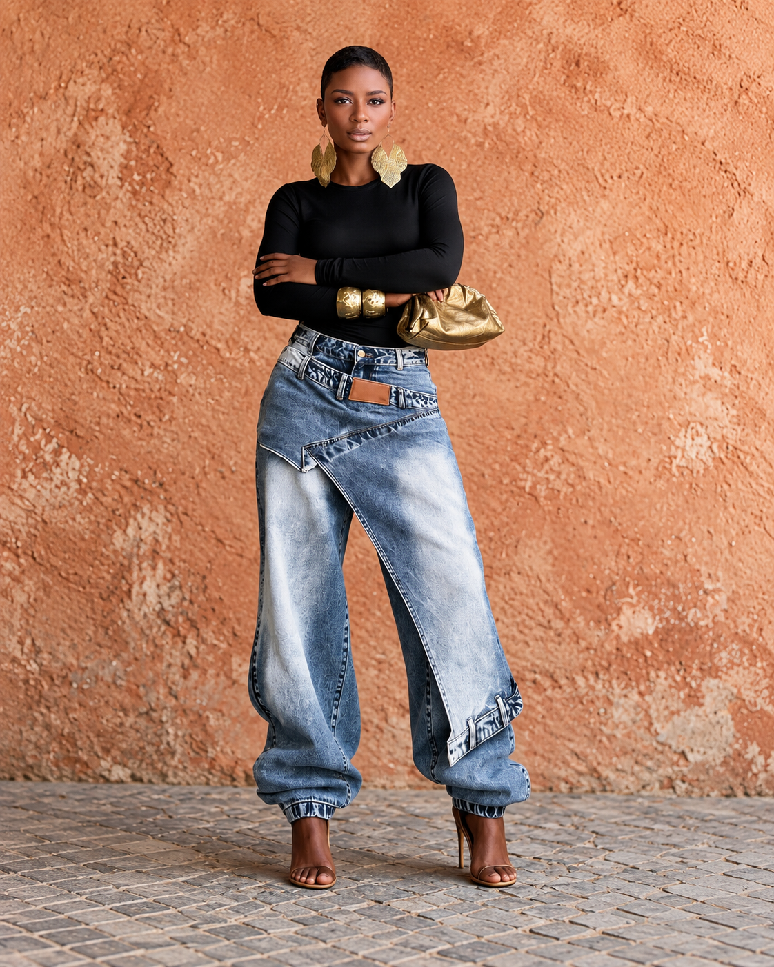 No Rules Blue Layered-Waist Baggy Jeans