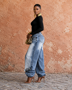 No Rules Blue Layered-Waist Baggy Jeans
