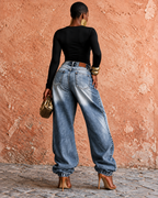 No Rules Blue Layered-Waist Baggy Jeans