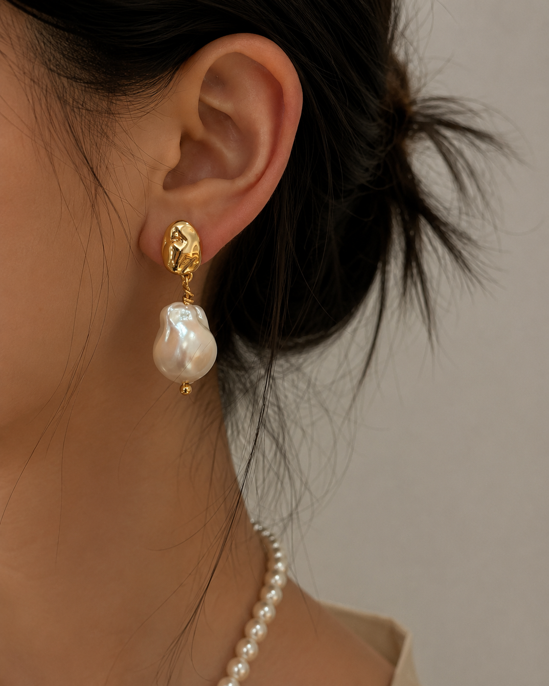 Organic Gold Pearl Earrings