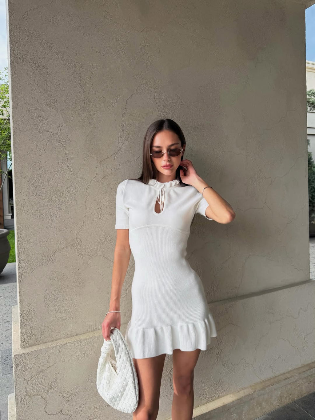 Melrose White Ruffle Hem Mini Dress