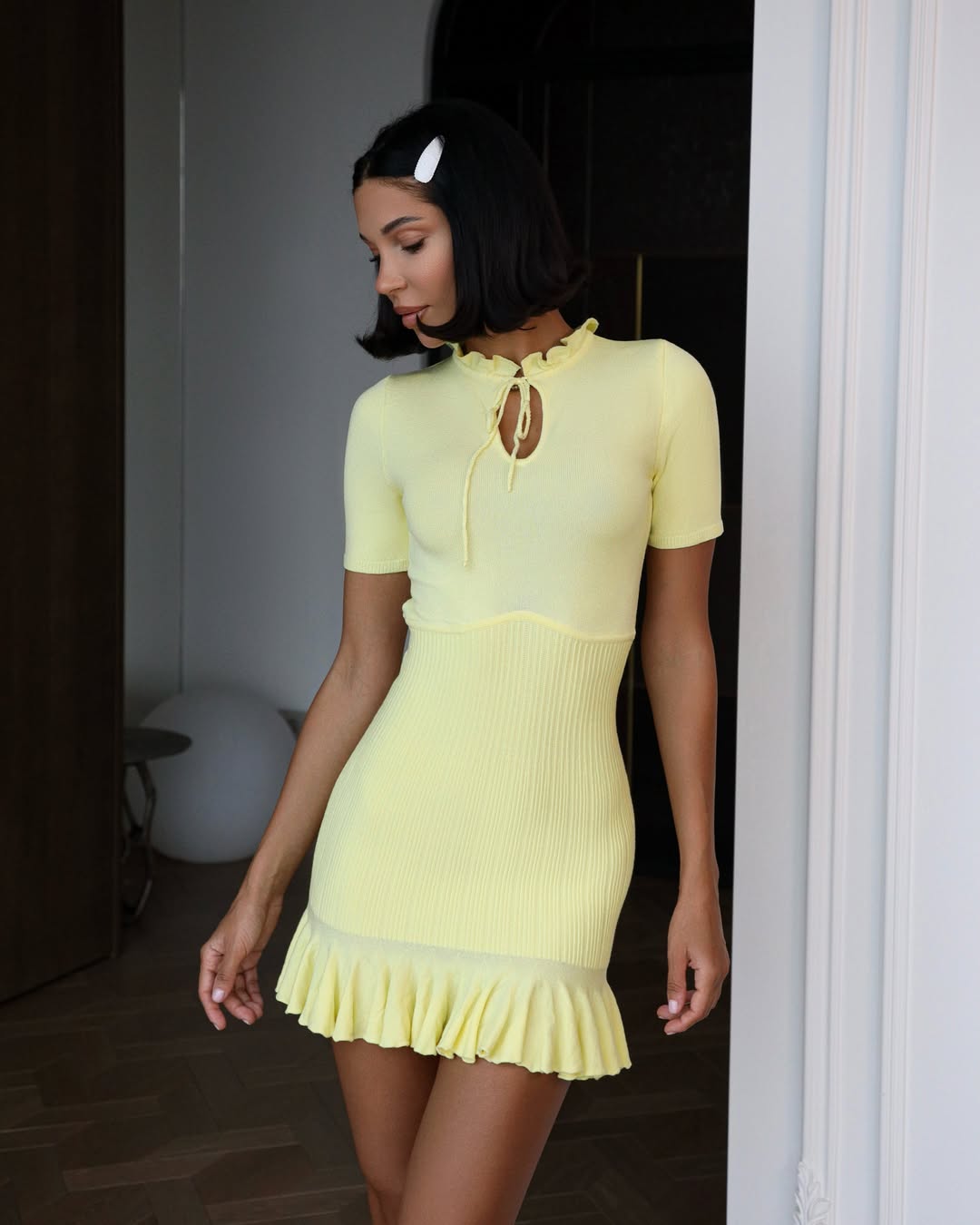 Melrose Light Yellow Ruffle Hem Mini Dress