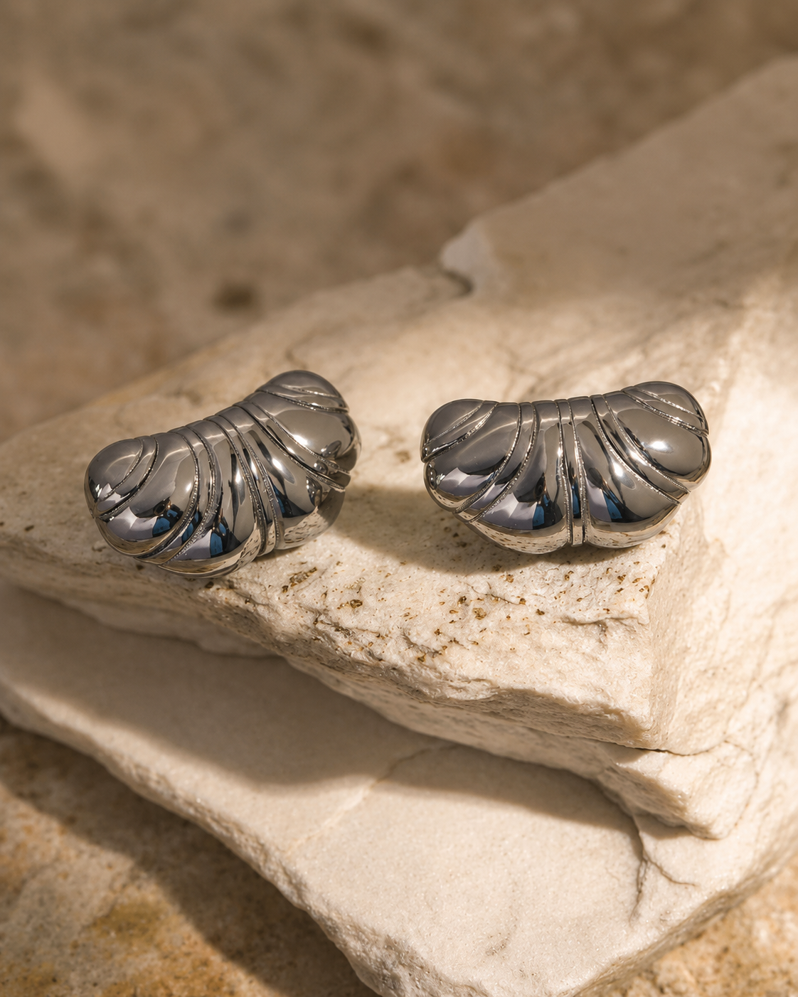 Roman Holiday Silver Croissant Earrings