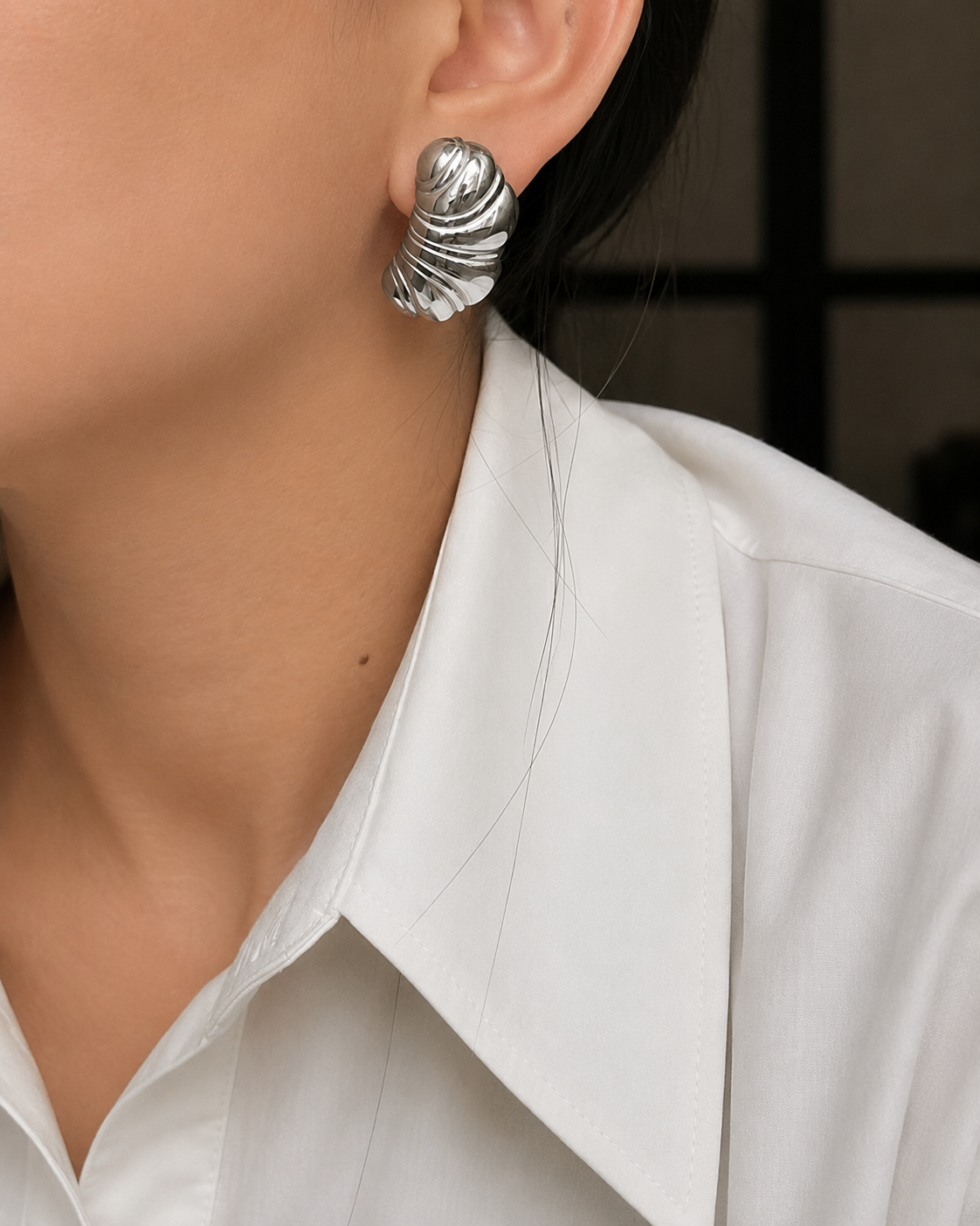 Roman Holiday Silver Croissant Earrings