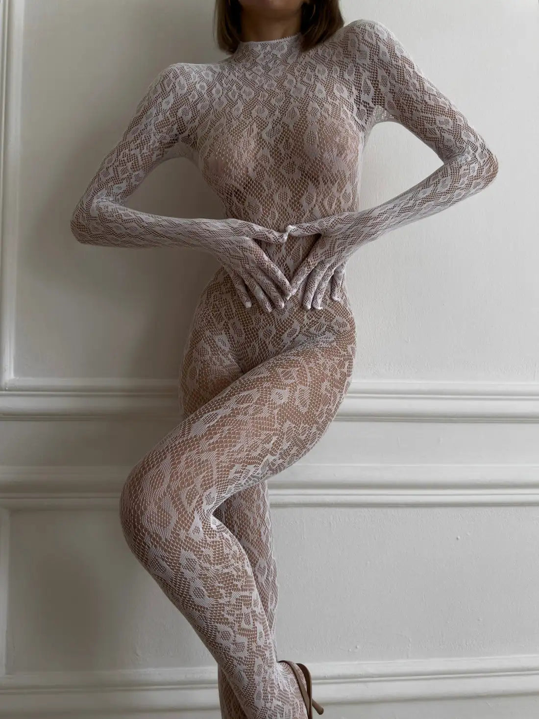 Celeste Sheer White Lace Jumpsuit
