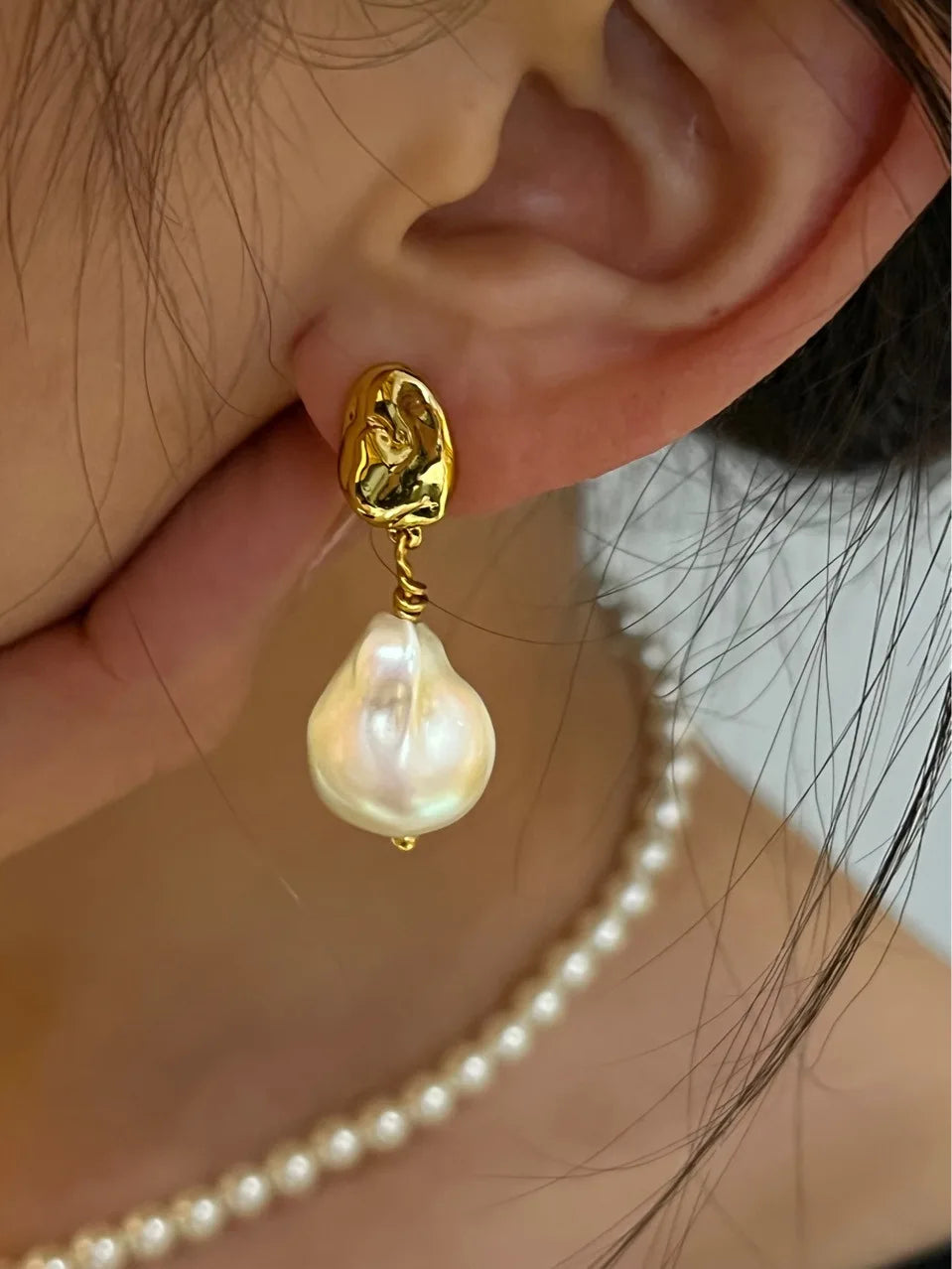 Organic Gold Pearl Earrings