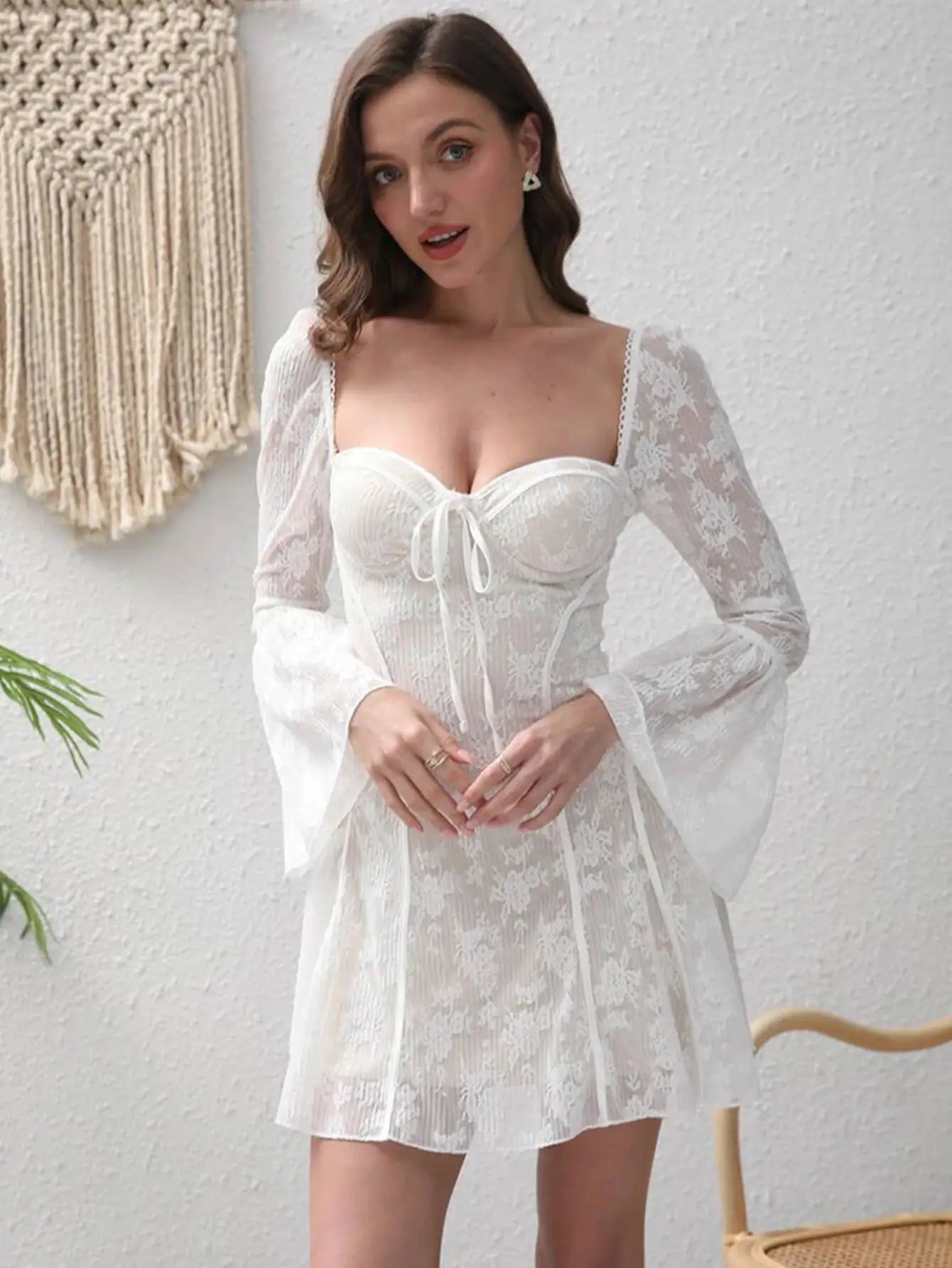 Cosima White Lace Corset Mini Dress