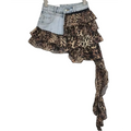 Feral Denim Leopard Ruffle Shorts