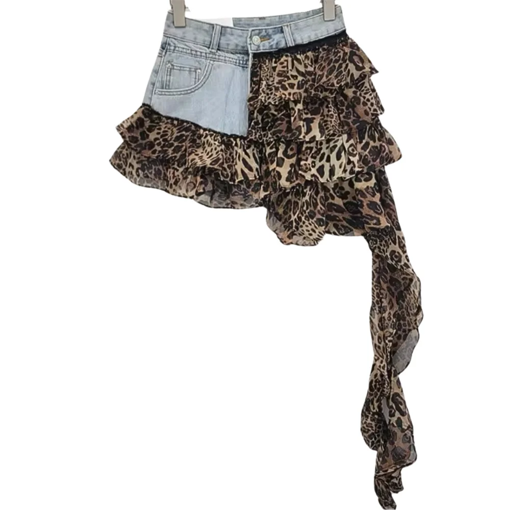 Feral Denim Leopard Ruffle Shorts