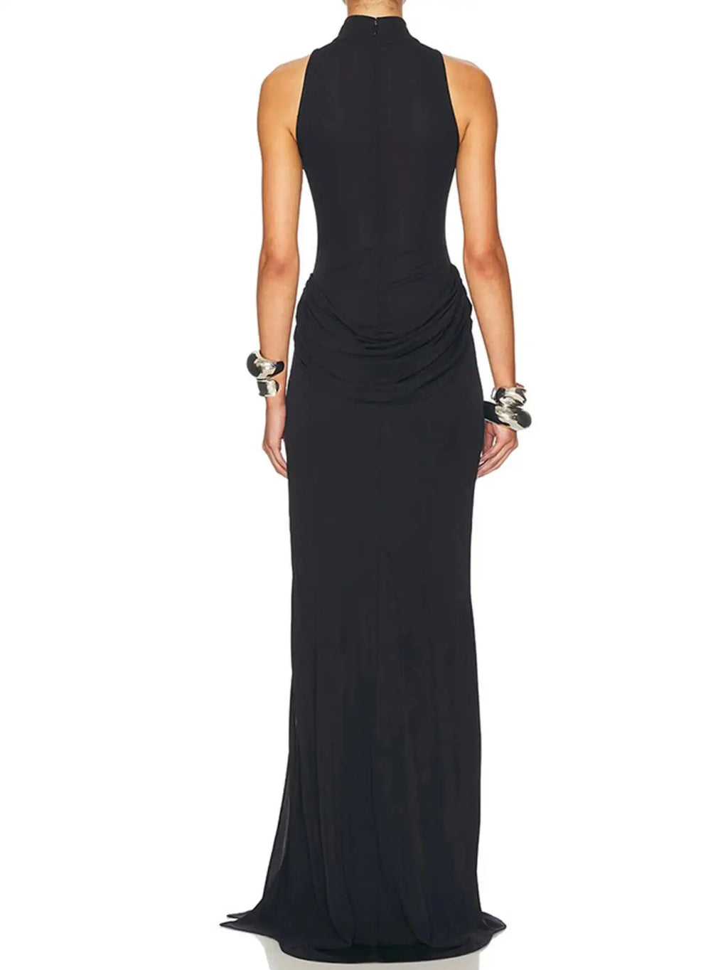 Ophélie Black Drape Detail Maxi Dress