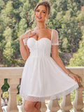 Aurelia White Mesh Flared Mini Dress