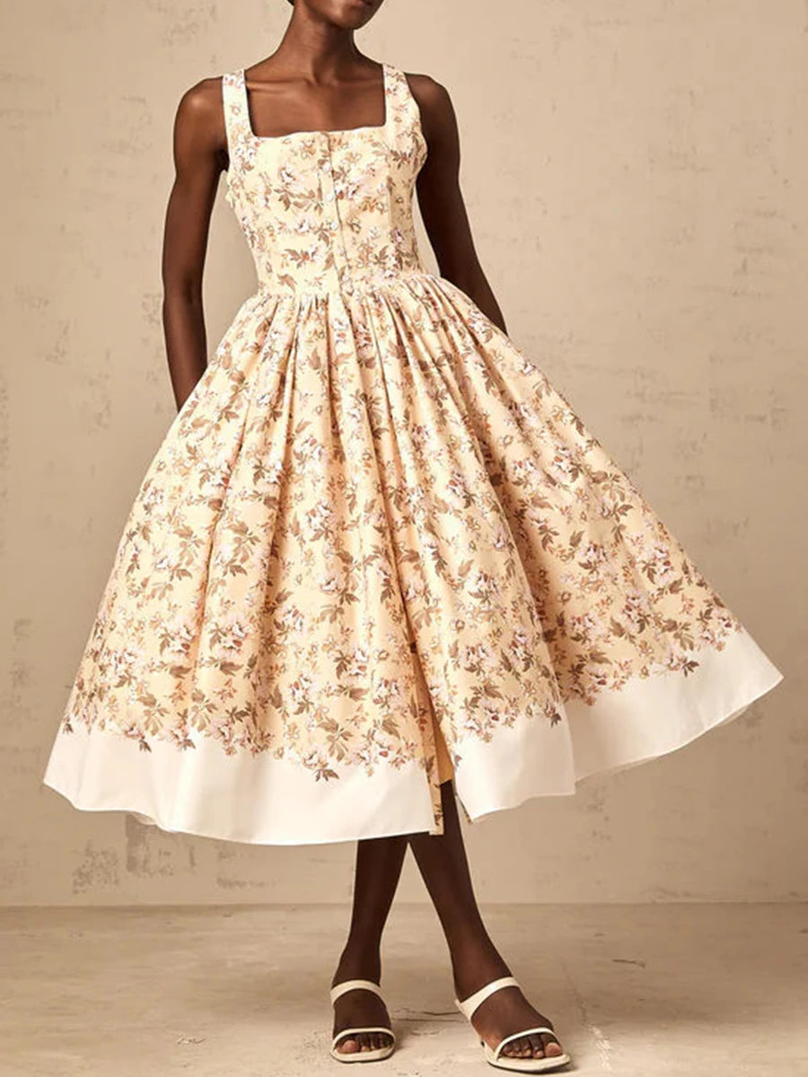 Innocence Beige Floral Midi Dress