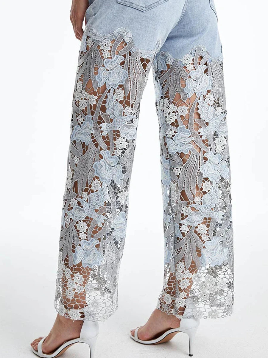 Tease Blue Lace Wide Jeans