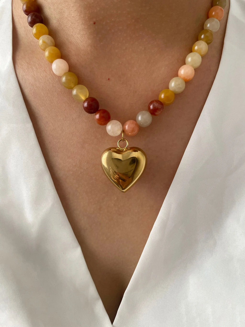 Gold Desert Sun Stone Heart Necklace
