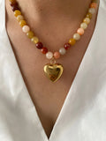 Gold Desert Sun Stone Heart Necklace