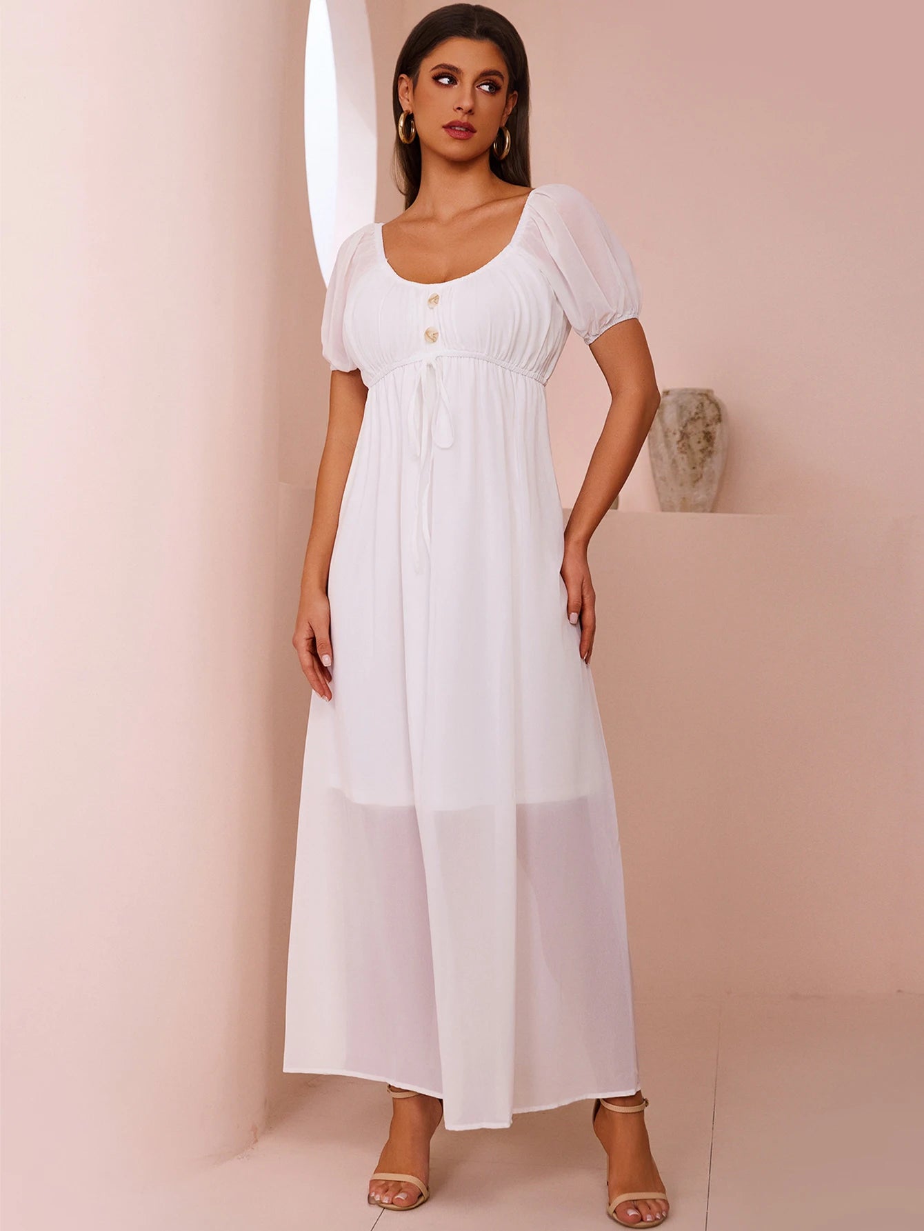 Elowen White Puff Sleeve Maxi Dress