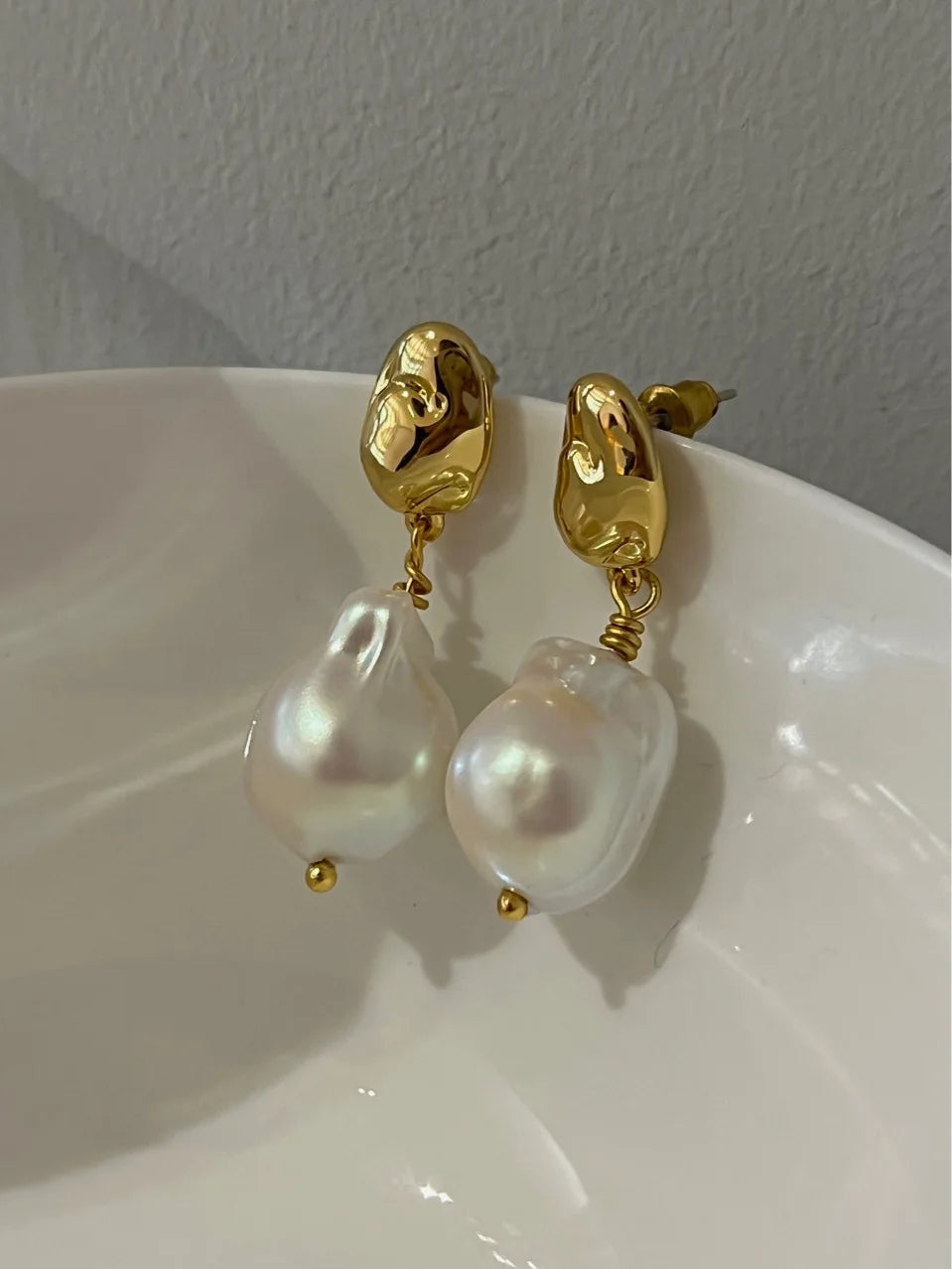 Organic Gold Pearl Earrings