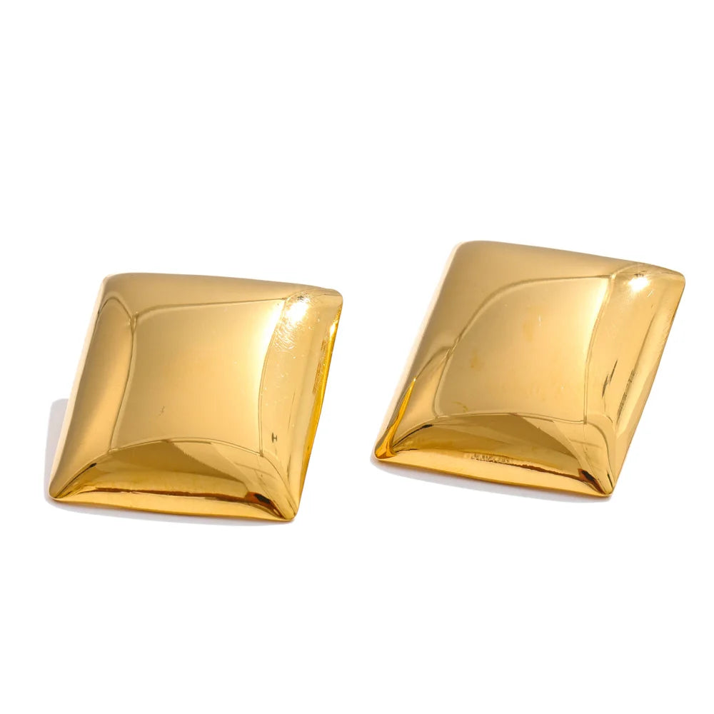 Bold Gold Square Dome Earrings