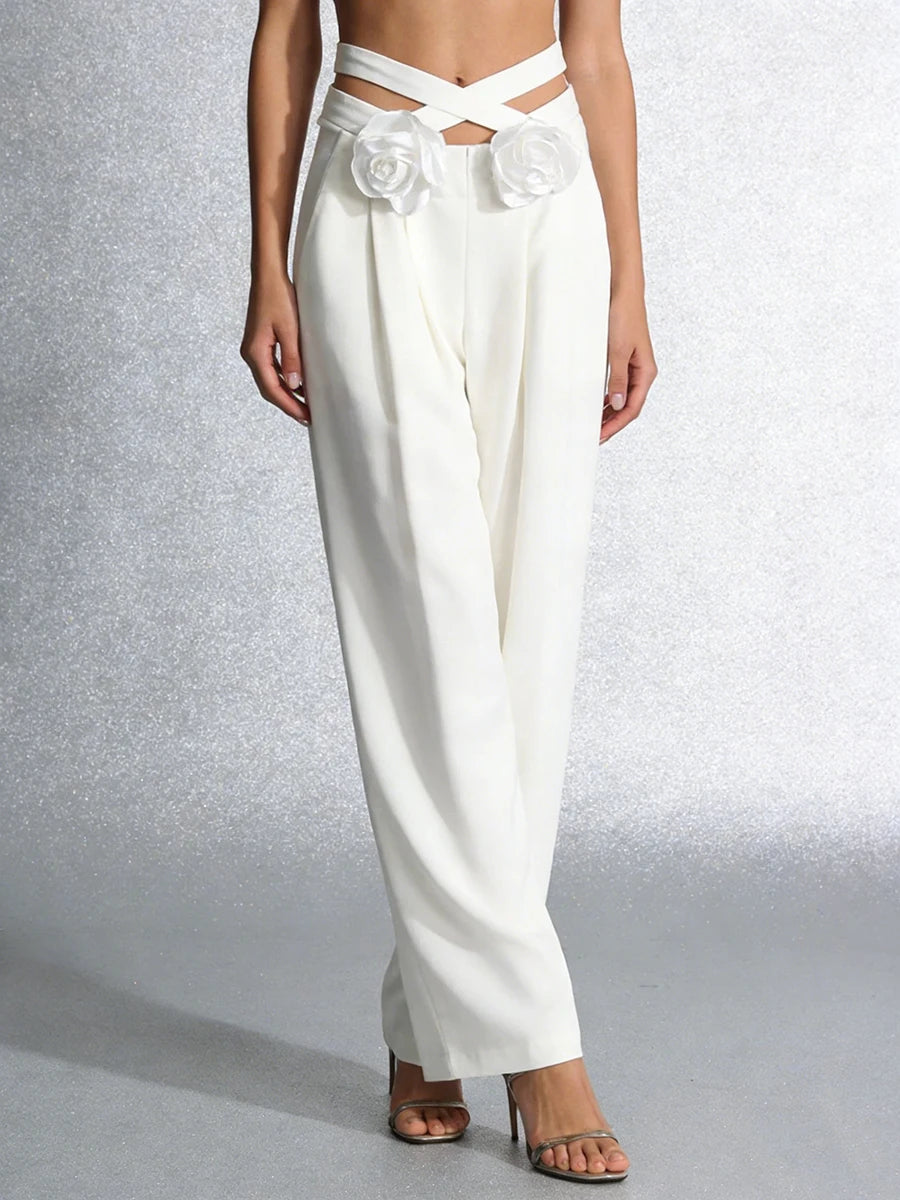 Vixen White Rosette High-Waist Pants