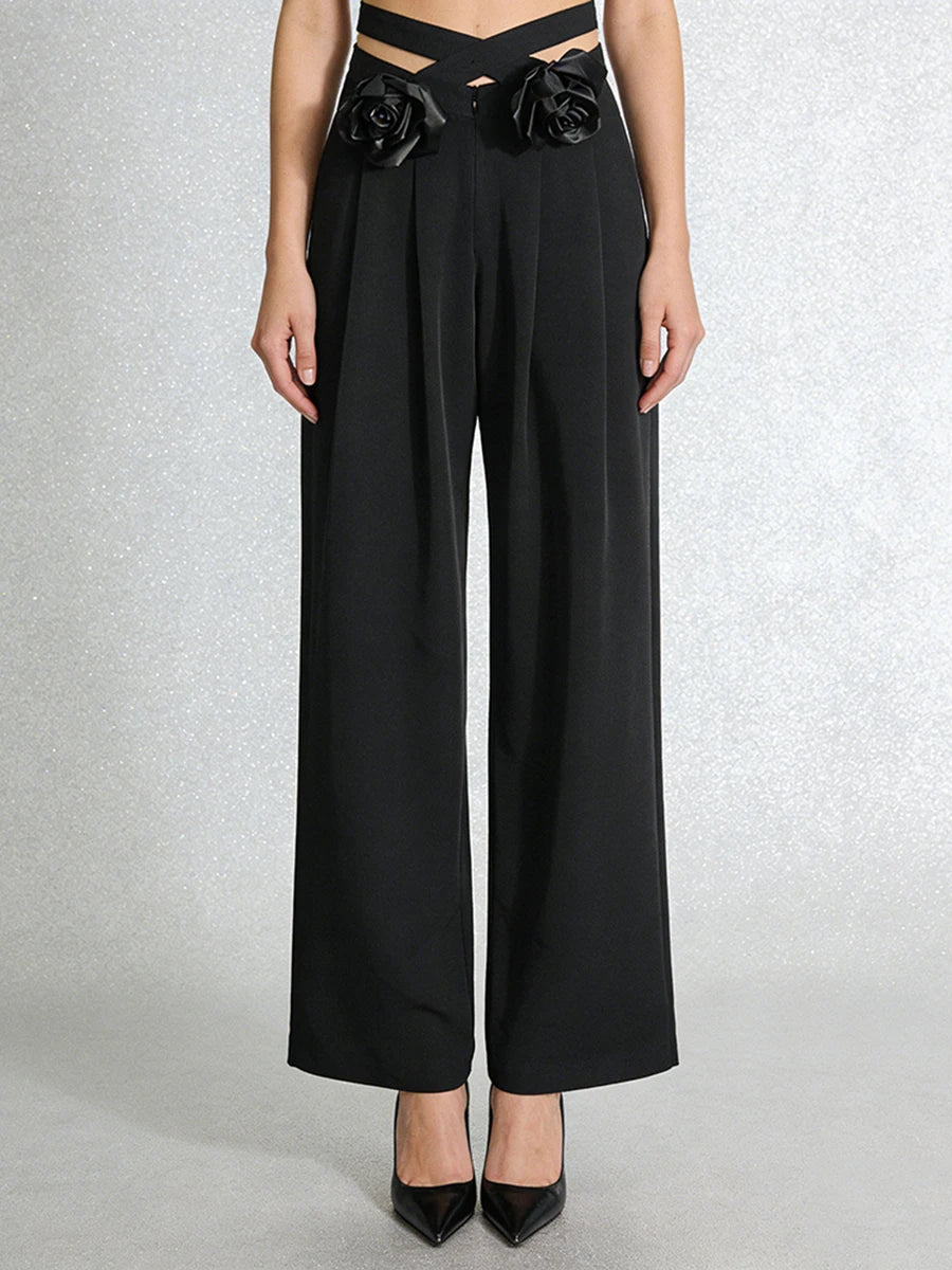 Vixen Black Rosette High-Waist Pants