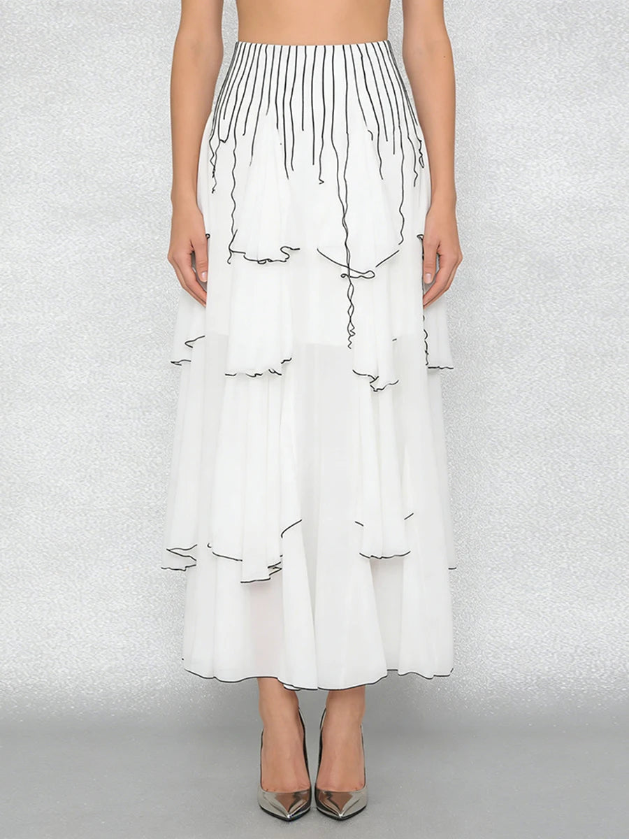 Lilia White Contrast Trim Maxi Skirt