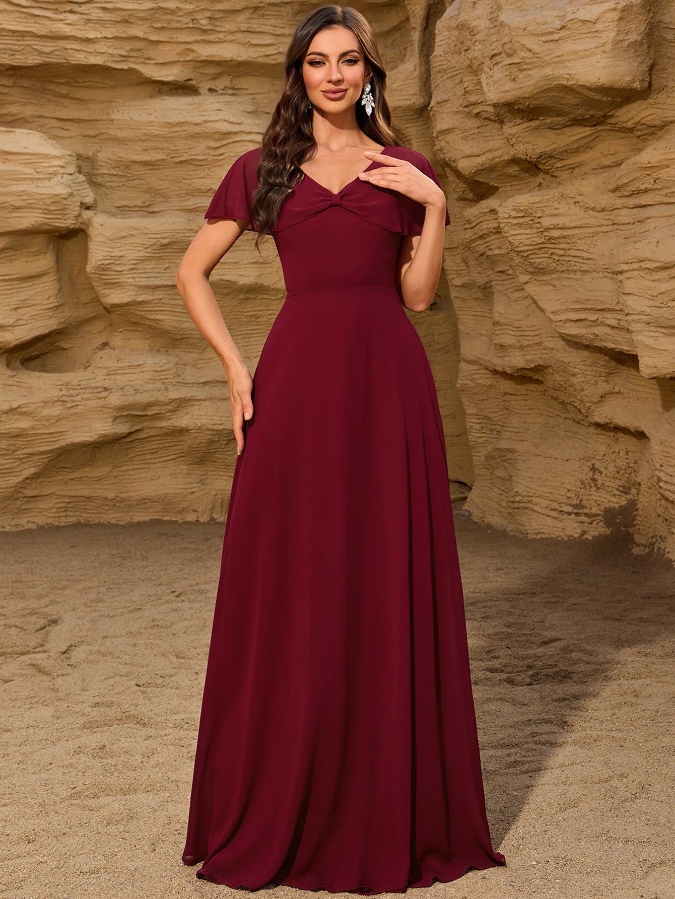 Isabella Еlegant Flared Burgundy Maxi Dress