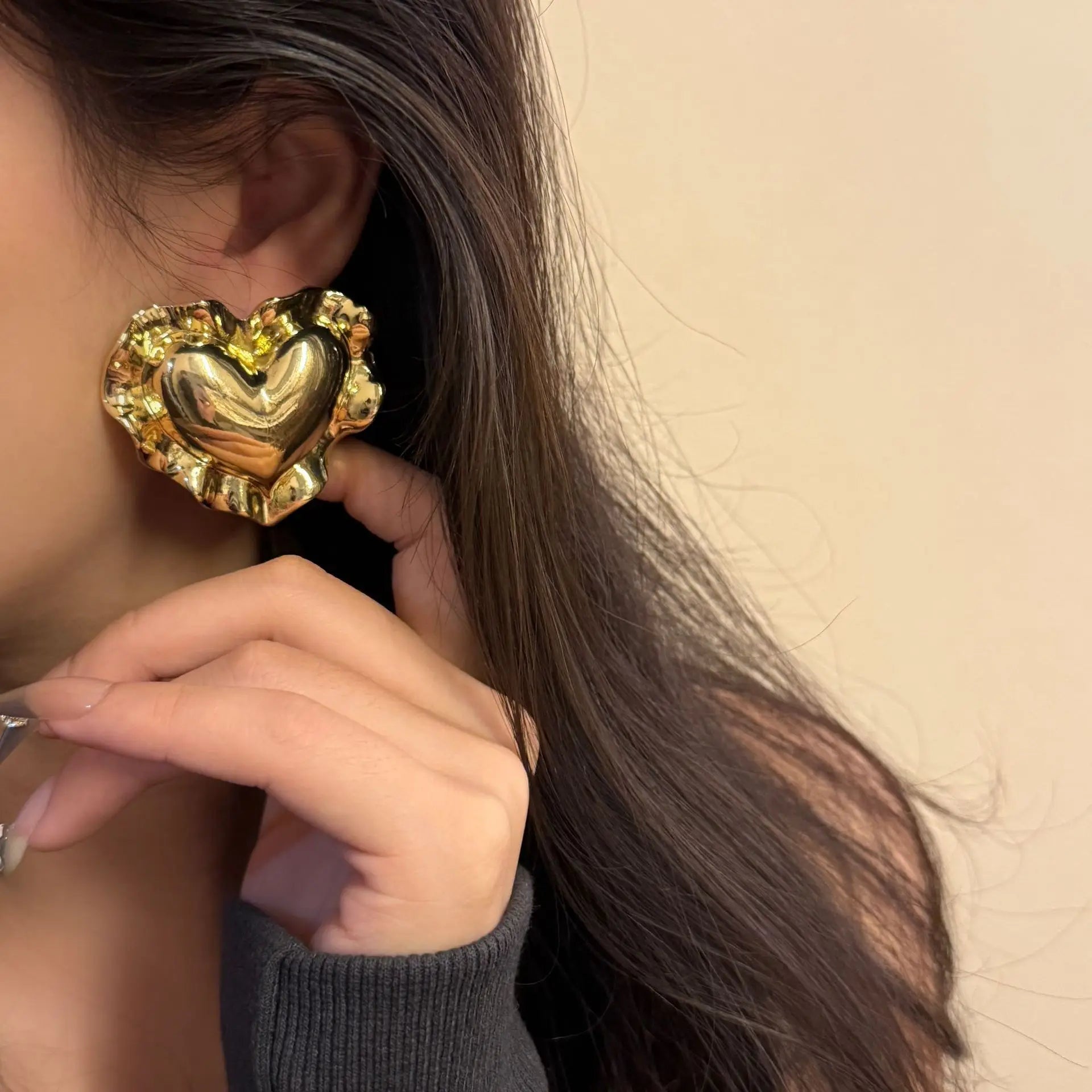 Vintage Oversized Gold Heart Earrings