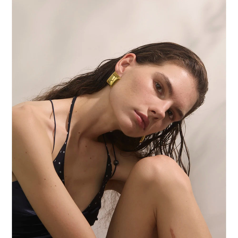 Bold Gold Square Dome Earrings
