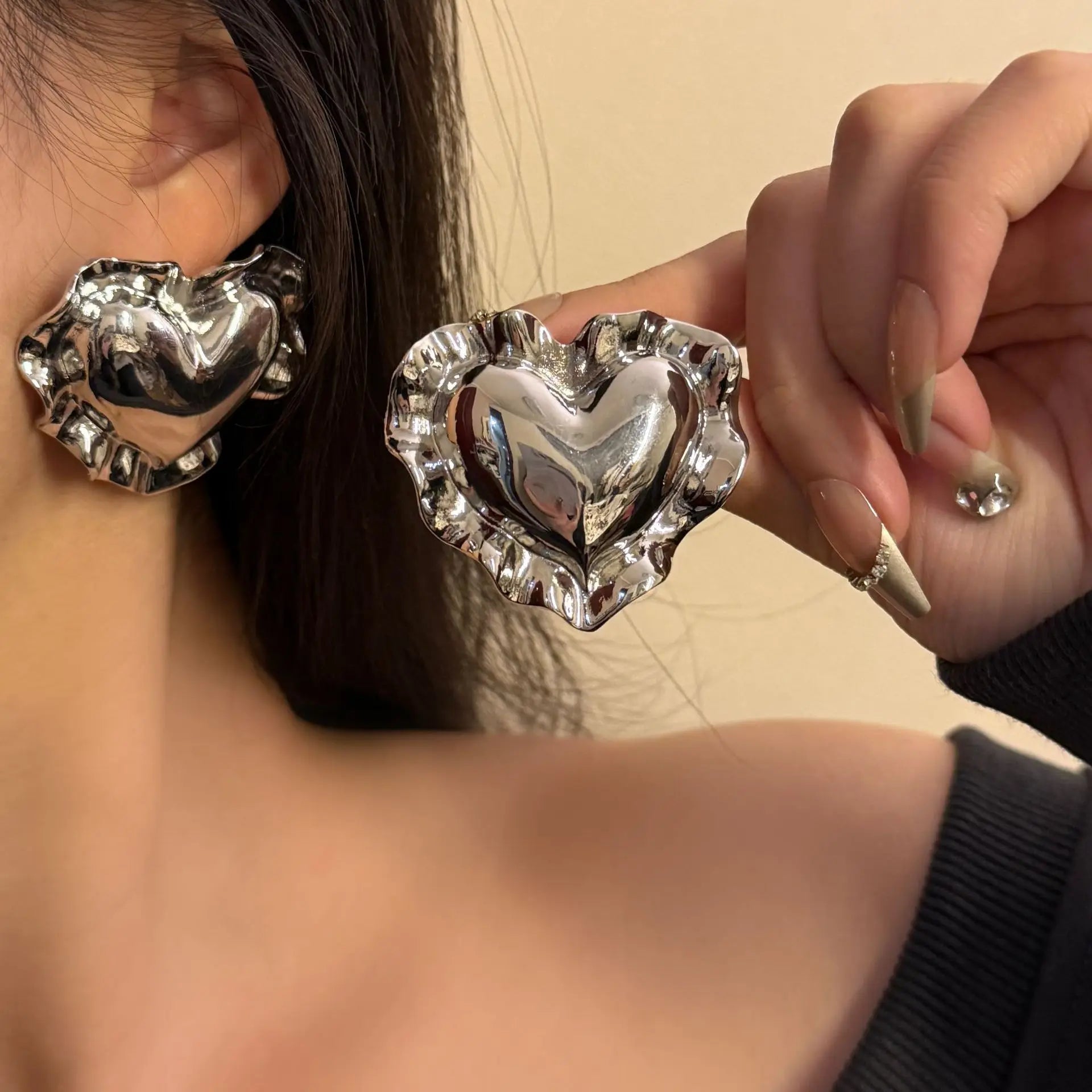 Vintage Oversized Silver Heart Earrings